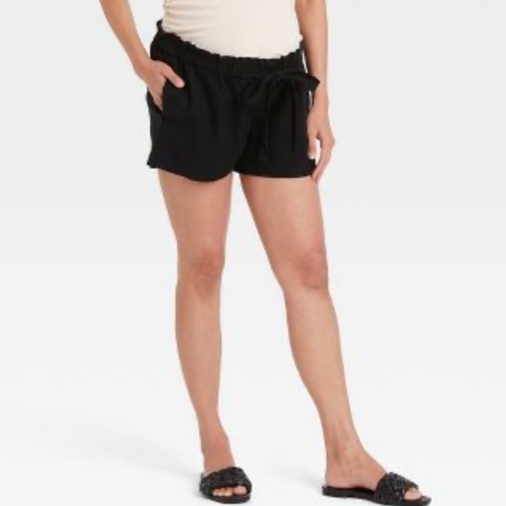 SH44 Isabel Maternity XS Black Tie-Front Pull-On Maternity Shorts